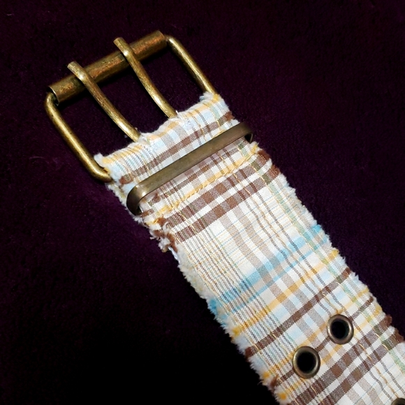 Vintage Accessories - Vintage Y2K Pastel Plaid Striped Fabric Canvas Belt